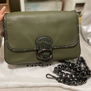 Coach Soft Tabby Shoulder Bag Army Green With Snakeskin Detail